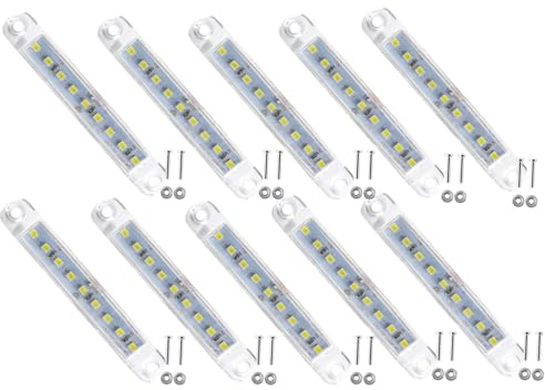 VEQENMOT 10 Luces LED Blancas de 12 – 24 V, 9 ledes, Impermeables, para Remolque, camión, Caravana, Barco, Caravana, Furgoneta, Luces Delanteras y traseras, Luces de posición duraderas