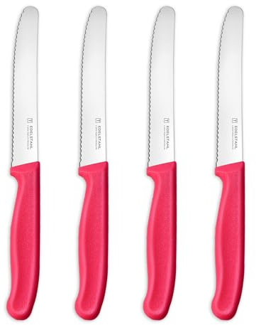 Tafelmesser 4-tlg,Targzier Rostfreie Tomatenmesser,8.66’’ Scharf Messer Set | Pink,11cm Edelstahl Klinge mit Wellenschliff,PP Kunststoffgriff Frühstücksmesser,Jausenmesser für Küche,Klein Brotmesser