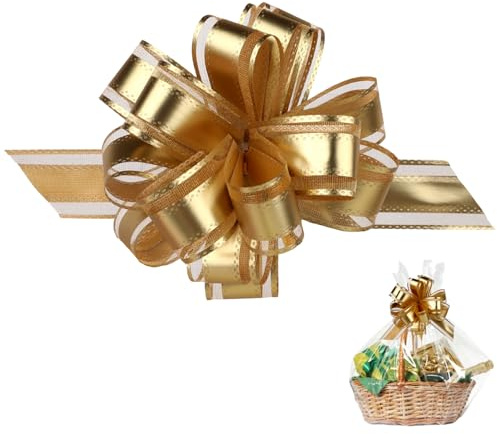 Jaarssho 12 Stück Geschenkschleife Groß, 11 cm Schleifen,Ziehschleife,Geschenkschleife für Geschenktüten,Geschenkkörbe,Große Pull Bow für Basteln,Verpacken,Geburtstag,Weihnachten,Hochzeit(Gold)