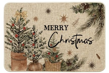 Artoid Mode Bäume Sterne Blumentöpfe Weihnachten Fußmatte, Merry Christmas Dekoration Küche Teppich Bodenmatte für Innen Außen Dekor 40x60 cm