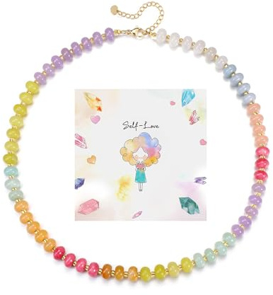CrystalTears Bunte Perlenkette Damen 8mm Edelsteine 7 Chakra Heilsteine Kette Boho Halskette Mode Schmuck Geschenk für Freundin