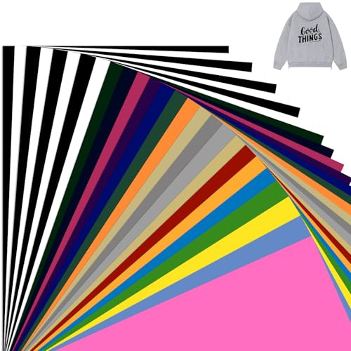 Feruchun 26 Stück Plotterfolie Textil, 30.5cmx20.5cm Flexfolie Plotter Textil,Textilfolie Plotter für DIY T-Shirt,Mützen,Leinentaschen (Mehrfarbig)
