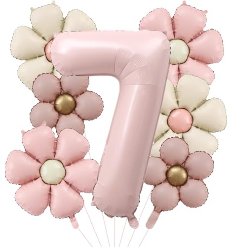 DazzJoy Födelsedagsdekoration 7 år flicka med tusensköna folieballong