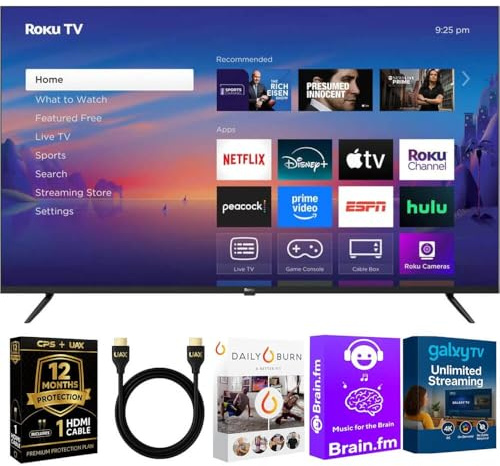 Roku 55-Inch Select Series 4K UHD Smart TV - HDR, Dolby Audio, Compatible with Alexa, Voice Remote, Bluetooth Mode, w/AUX HDMI Cable, CPS 1-Year Protection Plan + Streaming kit