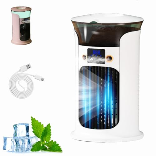 Mobile-Klimaanlage, Portable Air Conditioner, Kleine Klimaanlage Ventilator mit Wasserkühlung, Tragbarer Klimagerät Luftkühler mit 800ml Wassetank, Mobile Klimaanlage ohne Abluftschlauch Leise (Weiß)
