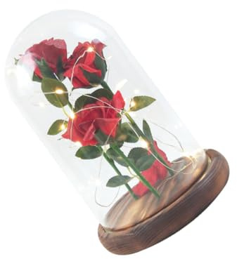 Gatuida Lampe LED à Rose Préservée sous Cloche Verre Éclairage Romantique pour Décoration de Table pour Anniversaires et Saint Valentin Rouge