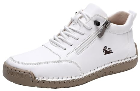 Generisch Chaussures en cuir pour femme - Automne et hiver - Coutures faites à la main - Bottes à lacets hautes - Chaussures pieds nus avec fermeture éclair - Antidérapantes - Chaussures à plateforme