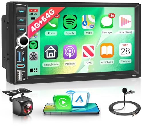 4G+64G Wireless Carplay Android 15 Autoradio 2 Din con Wireless Android Auto GPS Navi WiFi 7 Pollici Touchscreen Autoradio con Mirror Link Bluetooth FM/RDS 32 EQ/USB/Type C/SWC Telecamera Posteriore