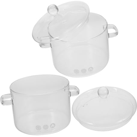 Olla de Vidrio para Sopa 1900ml con Tapa, 2 Piezas | Borosilicato Transparente, Asas Dobles Ergonómicas, Apta para Cocción en Inducción y Vitrocerámica