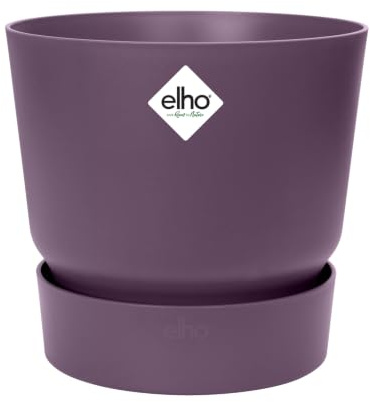 elho Greenville Rund 25cm Blumentopf - Vintage Pflaume | ∅ 24.48 x H 23.31 cm | Integrierter Untersetzer | für den Außenbereich | 100% recyceltes Plastik