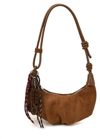 Adius Bolso de Ante Mujer, Bolsos de Ante Media Luna para Mujer, Bolsas de Gamuza para Mujer, Bolso Bandolera de Ante para Mujer, Correa Ajustable (Khaki)