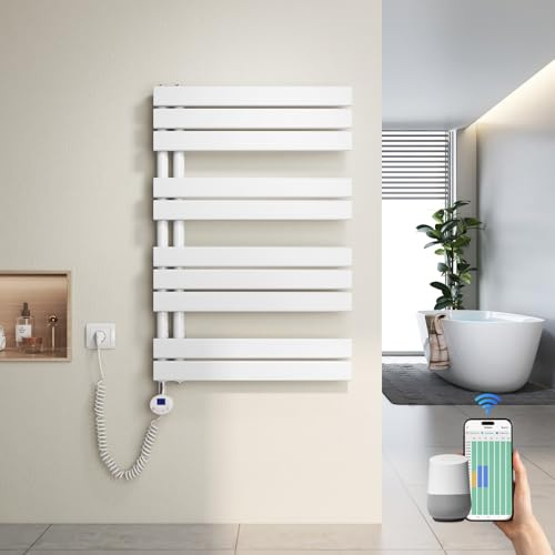 Heilmetz Badheizkörper Elektrisch Heizkörper Bad mit WiFi Digitalem Thermostat Handtuchheizkörper mit Timer-Funktion 899x600mm 400 Watt für Badezimmer/Wohnzimmer Weiß