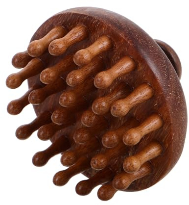 KAILIKETIY Holz Kopfhautmassagegerät Runder Gua Sha Kamm Ergonomisch mit 28 Zähnen Haarentwirrer Massagebürste zur Kopfhautpflege und Entspannung für Zuhause und Reisen
