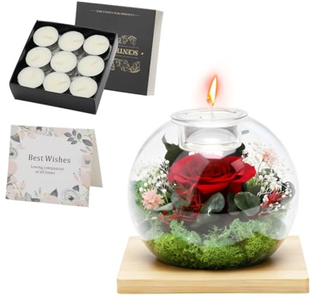 CEWROM Evig ros i glas, Eternal blomma, konserverad ros och doftljus, presentset med 18 doftljus, för kvinnor, mamma, mormor, flickvän, på alla hjärtans dag, mors dag, födelsedag, årsdag (grön)