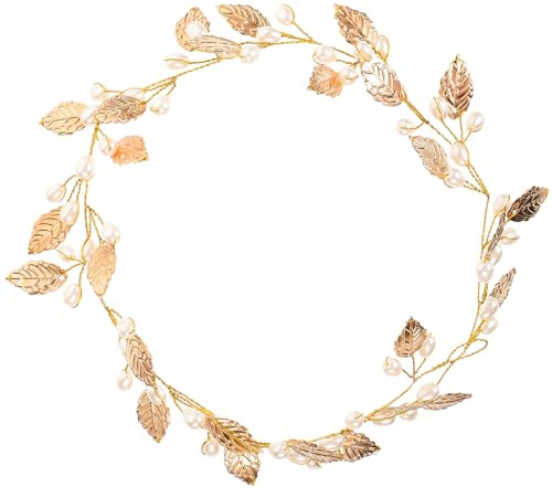 DECORNIJIA Serrage-Tête Mariage Vigne de Cheveux en Perles Dorées Accessoire Cheveux Or Feuilles Métalliques Bijou Coiffure Femme pour Cérémonie et Soirée Ornement Mariage Délicat et