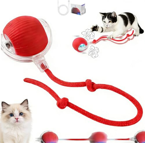Vibbang Interaktives Katzenspielzeug Selbstbeschäftigung, 3 Modi Katzenball Elektrisch, Katzenspielzeug Elektrisch mit Vogelgesang und LED Licht, 360 Pet Ball für Katzen Hunde, Katzensprint Ball