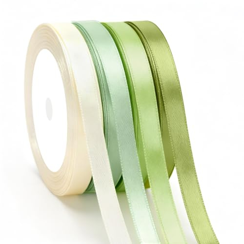 G2PLUS 4 Colores Cinta de Raso Verde Salvia:10 mm x 22 m Cinta de Satén Degradado para Envolver Regalos,Bodas,Costura Creativa,Ramos y Decoraciones DIY