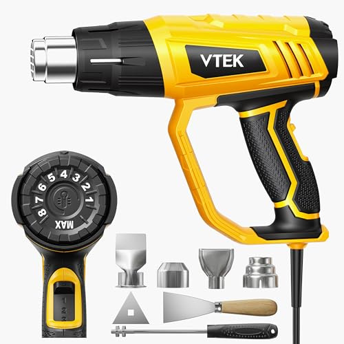 Décapeur Thermique,VTEK 1800W 60-650℃ Température variable,Pistolet Thermique 3 Débit d'air avec 4 Buses pour Aécaper la peinture,Souder etc