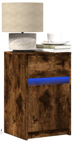 Frdhee Beistelltische Telefontisch Nachtkommode,Nachttisch mit LED Leuchten Räuchereiche Holzwerkstoff,Couchtisch Für Schlafzimmer,Wohnzimmer,Minimalistisches Design