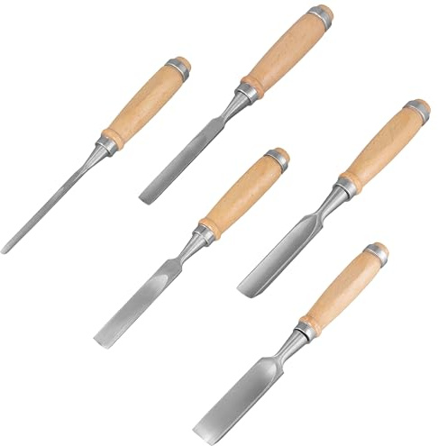 FUNSUEI Wood Carving Chisel Set, 5 Pieces Woodworking Gouge Tools | 6mm 12mm 16mm 18mm 24mm, for Carpentry and DIY Crafts