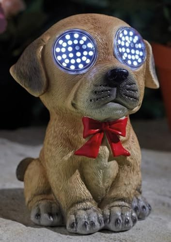 Garden Mile Solar Dog Garden Ornament with Moving Light-Up Eyes – Novelty Outdoor Animal Decoration, Waterproof Resin Puppy Figurine for Patio, Lawn, Garden & Dog Lover Gifts