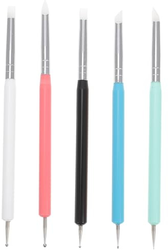 GRADENEVE Pinceau en Silicone pour Ongles Double Tête 5 Pièces Outils pour Nail Art Dessin et Pointillage Matériaux Acrylique et Métal pour Ongles Naturels