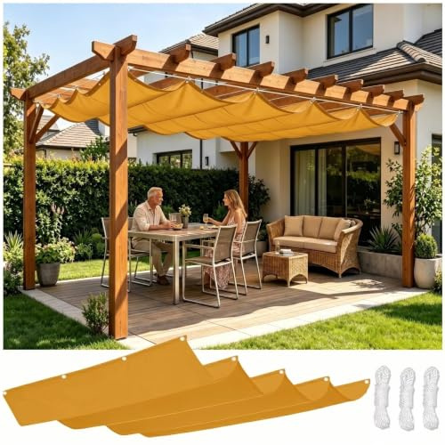 Toldo Plano Pérgola 2.5x4m Corredero Lona Impermeable y Resiste UV 230g/㎡ | Lona de alto rendimiento 230g/m². Toldo retráctil en onda resistente a lluvia y sol. Desplazamiento fluido, fácil de fijar.