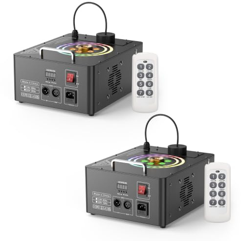 Machine à Fumée 1500W avec Télécommande 6 LED RGB, Machine à Brouillard Portable Effets Lumineux Stroboscopiques et Bande Lumineuse Disco DMX512 pour Halloween Mariages Fêtes Spectacles 2PCS