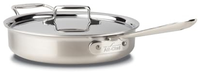 All-Clad BD55403 D5 Brushed 18/10 Stainless Steel 5-Ply Bonded Dishwasher Safe Saute Pan with Lid Cookware, 3-Quart, Silver