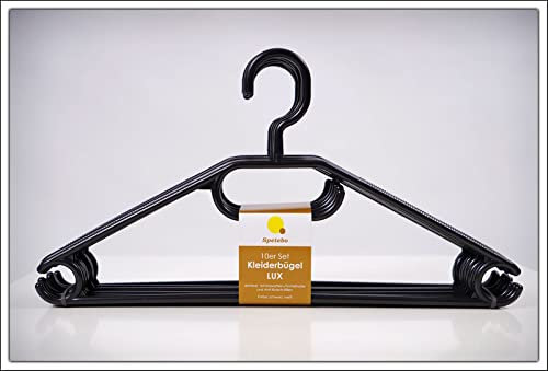 Kleiderbügel 100er Pack aus 100% recyceltem Kunststoff in schwarz - extra schwere Qualität (45g pro Bügel) Made in EU - mit Anti-Rutsch-Rillen und Krawatten- BZW. Gürtelhalter