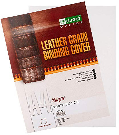 D.RECT Rückwände Deckblätter mit Lederstruktur Rückenkarton 250 gr/m², Rückendeckel für Bindungen A4 Verpackung 100 Stück Weiß