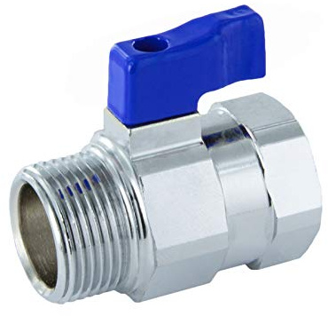 3/4 Mini Kugelhahn I Absperrventil I Messing I verchromt I blauer Hebelgriff I reduzierter Durchgang I PN 16 I BSP I Innengewinde x Aussengewinde I MF