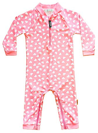 weVSwe Baby Toddler Sun Protection Rash Guard Pink Heart One Piece Girls Swimsuit Crotch Zipper for Easy Diaper Changes 18-24M