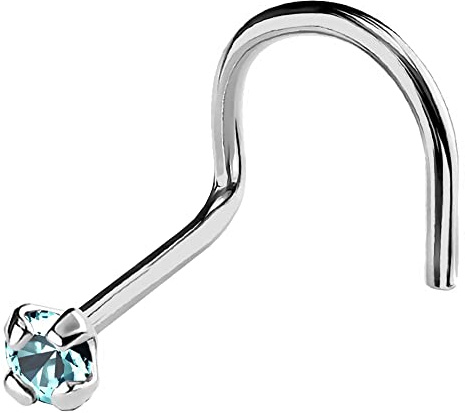 Jewelry Avalanche 22G Solid 14Kt Gold Nose Screw Stud with Prong Set real Blue Topaz Gemstone, 14kt Yellow Gold or 14kt White Gold - November Birthstone Nose Ring-NSWG_TP-1.5MM