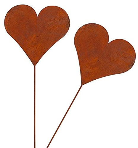 MACOSA CP44193 Gartenstecker Herz 2er Set Rost 35 cm Rostig Echtrost Beetstecker Garten-Dekoration Figur Dekofigur Edelrost Gartendeko Blumenstecker