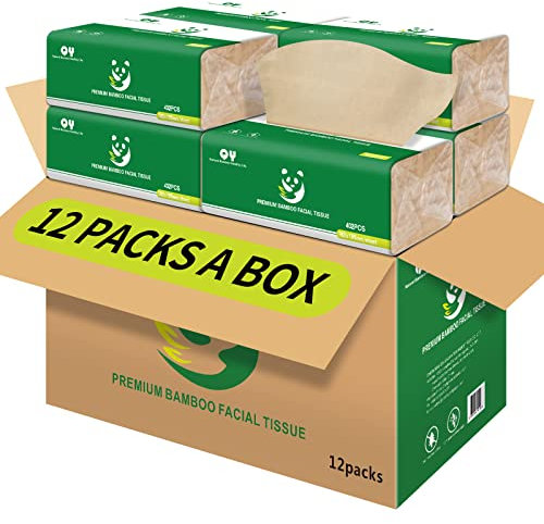 QingYa Bamboo Facial Tissues,1608 Sheets(12 Packs of 134), Soft and Durable 3-Ply Multi-Purpose, Dry Or Wet Use, Unbleached Natural Brown, Tree-Free, Eco-Friendly