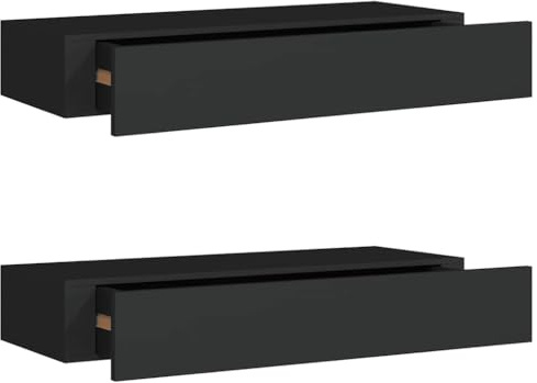 vidaXL 2X Wand Schubladenregal Wandschublade Schweberegal Hängeregal Wandschrank Wandboard Wandregal mit Schublade Schwarz 60x23,5x10cm MDF