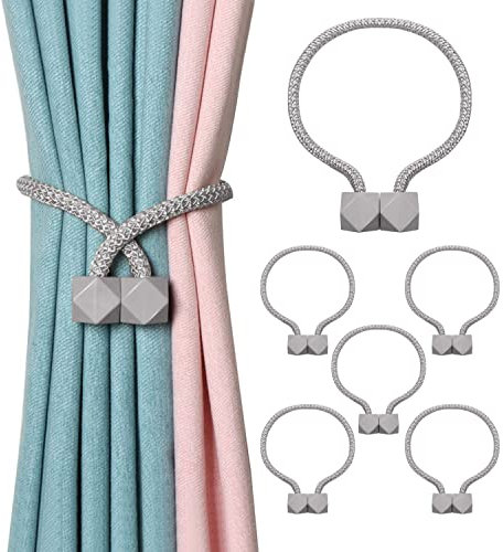 6 Stück Magnetische Vorhang Raffhalter,Vorhanghalter Seil Schnallen Raffhalter für Home Büro Gardinen Deko (Grau)