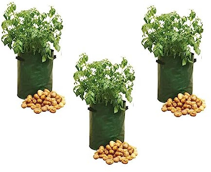 Invero Set of 3 Potato Grow Bags - Gardening Plant Growing Bags with Side Handles - Ideal for Planting Potato’s, Tomato, Carrots, Strawberries and other Vegetables (10 Gallon)