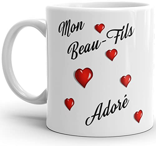Kalféa Mug mon beau fils adoré je t'aime tasse amour gendre haute Qualité avec coeurs Idée Cadeau Originale Famille enfant anniversaire noel fete réalisé en France