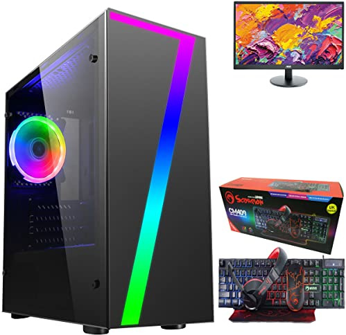 OCHW Seven Ultra Fast School Home Office Gaming PC Desktop Computer AMD Ryzen - 3 Eight Thread 3200G ATI Radeon HD Vega 8 Graphics USB 3.0 120GB SSD 32GB DDR4 21.5 Screen Wifi Windows 11 Pro
