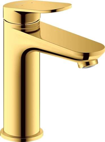 Duravit Wave Waschtischarmatur, Größe M (Auslauf Höhe 111 mm), Wasserhahn Bad, Armatur Waschbecken, Gold Poliert