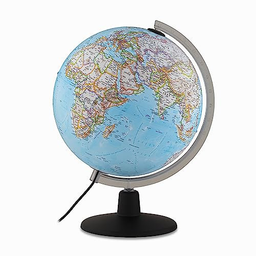 Tecnodidattica – Globe terrestre NATGEO Classic | Cartographie officielle physico-politique NATIONAL GEOGRAPHIC Classic | Lumineux et rotatif | Textes en français | Diamètre 30 cm