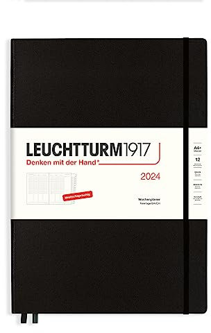 LEUCHTTURM1917 367821 Wochenplaner Master (A4+) 2024, mit Extraheft für Adressen und Jahrestage, Schwarz, Deutsch, 12 Monate