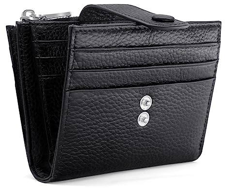 REETEE Klein Damen Geldbeutel Leder Portemonnaie RFID Schutz Geldbörse mit 13 Kreditkartenetui für Damen und Herren, Kleine Brieftasche mit Münzfach (schwarz)