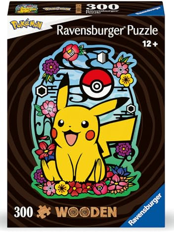 Ravensburger Pokemon Gifts - Pikachu Shaped 300 Piece Wooden Puzzles for Adults and Kids Age 12 Years Up
