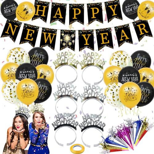 36 Stück Silvester deko 2025 Neujahr Party Dekoration Set, Neujahr Silvester Dekoration, Happy New Year folienballon, Silvester Party Deko, 2025 Frohes Neues Jahr Dekoration für Neujahrsfeier