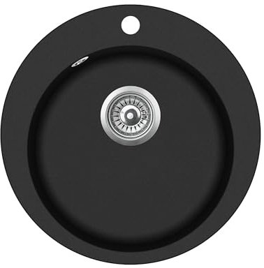 GURARI Lavello in granito SRR 100-601 W, Lavabo Incasso Sottopiano, (1 pz), lavello da cucina, nero, con sifone, 50,5, Ø 39,5 x 19 cm