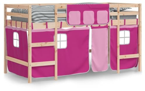 vidaXL Kinderhochbett mit Vorhängen Rosa 80x200 cm Massivholz Kiefer