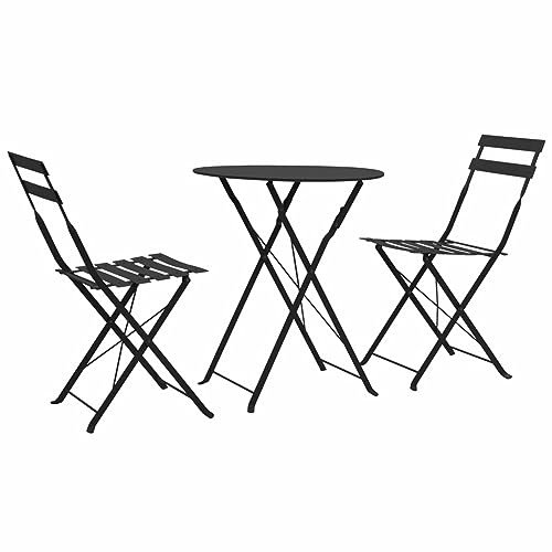 GuyAna 3-TLG. Bistro-Set GartenmöBel Set GüNstig Balkontisch Bistrotisch Garten Sitzgruppe Stahl Schwarz 44356